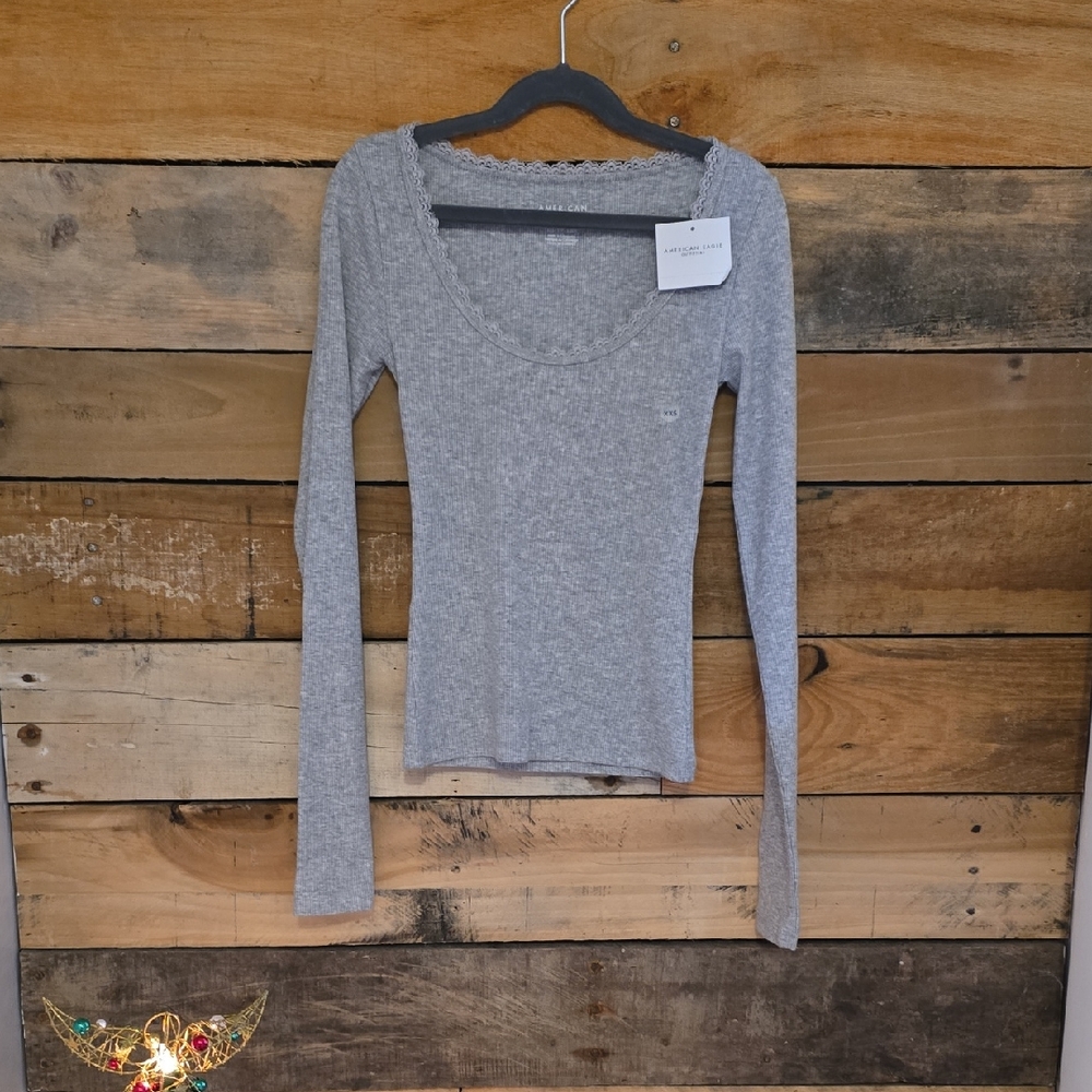 AE Lace-Trim Long Sleeve T-Shirt, Size XXS